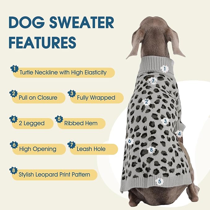 ROZKITCH Winter Dog Turtleneck Sweater for Large Dogs, Soft Knit Pullover for Golden Retrievers Shepherds Labradors Grey 2XL