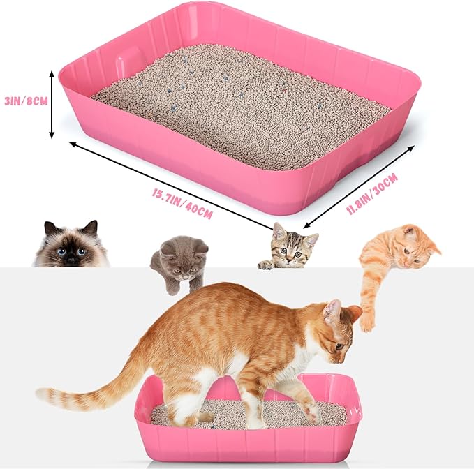 Bokon 25 Pcs Disposable Litter Boxes for Cats Plastic Cat Litter Tray Large Kitten Pan for Kitty Rabbit Guinea Pig Hamster Pets Supplies Travel Home Toilet, 15.7 x 11.8 x 3 Inches(Pink)