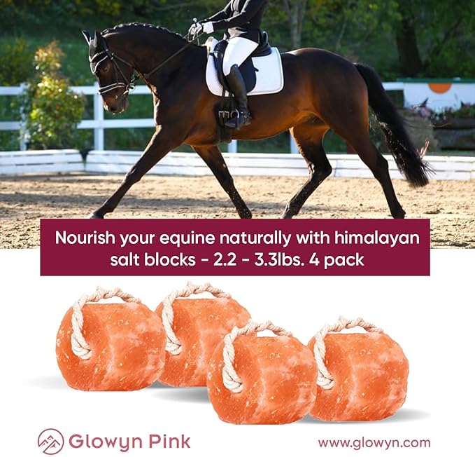 Himalayan Mineral Salt Block on Rope Pack of 4 (3lbs each) – 100% Organic Pink Salt Lick for Horses and Livestock. Deer Attractant with No Harmful Elements.