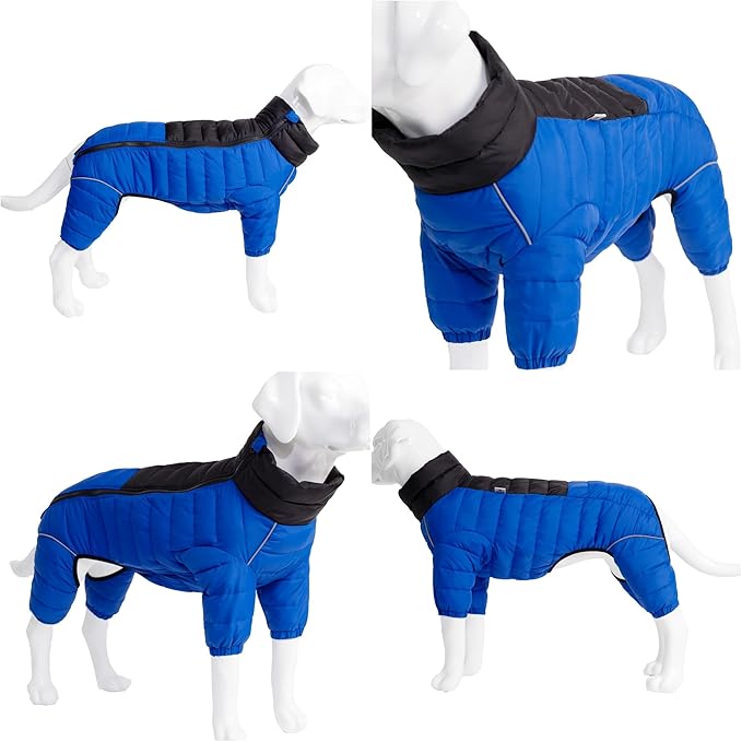 Lovelonglong Warm Jacket - 4 Legs Covered Waterproof Windproof Reflective Vest, Zippered Adjustable Outdoor Snow Jacket for Small Medium Large Dogs, Blue L