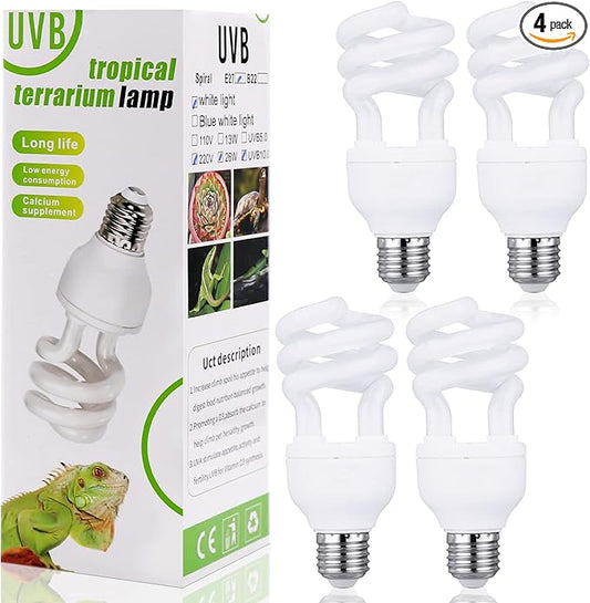 Reginary 4 Pcs Uvb Reptile Light 10.0 13 W, Reptile Uvb Bulb for Desert Tropical Sub Tropical Reptiles Fluorescent Simulation Color Reptiles Light for Turtle, Bearded Dragon, Lizard, Gecko