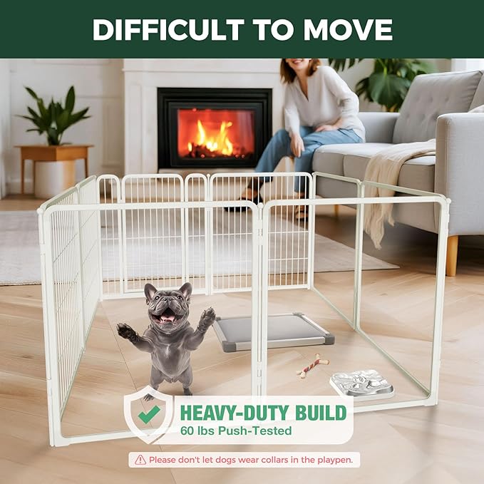 FXW Homeplus Unleashed Indoor Dog Playpen - Stress-Free and Safe Play, Heavy Duty 32 Inch 4 Acrylic Panels + 4 Wire Panels Dog Pen for Small and Medium Dogs, White│Patented