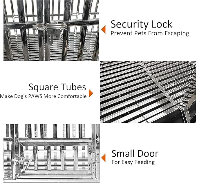 47 INCH Heavy Duty Dog Cage Stainless Steel Pet Crate Kennel with Lockable Wheels & Removable Trays for Large and X-Large Dogs (Stackable)