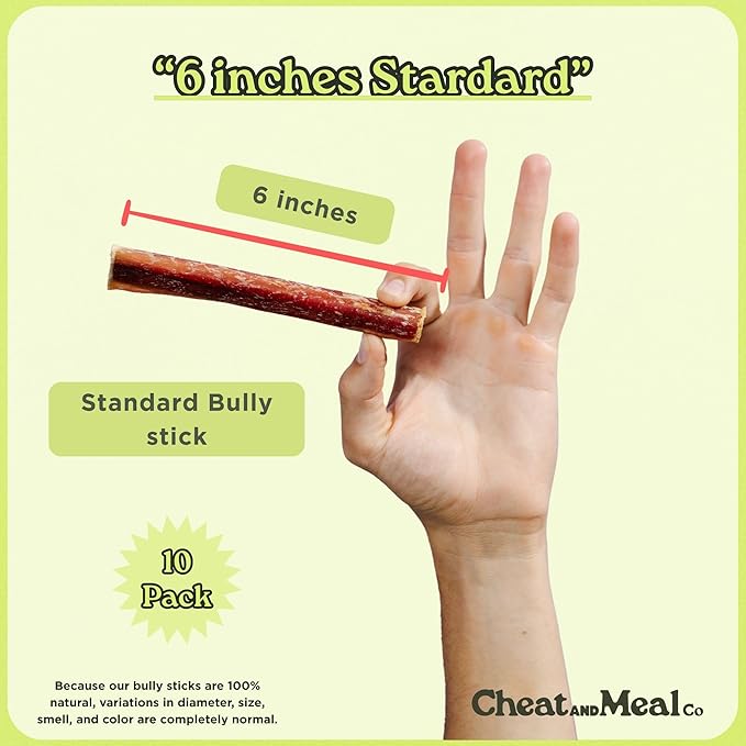 Bully Sticks for Medium Dogs - [6 Inch, 10 Pack] - Natural, Grass-Fed Beef Pizzle Sticks for Medium Dogs and Large Breeds - Rawhide-Free, Grain-Free, Long-Lasting Chews