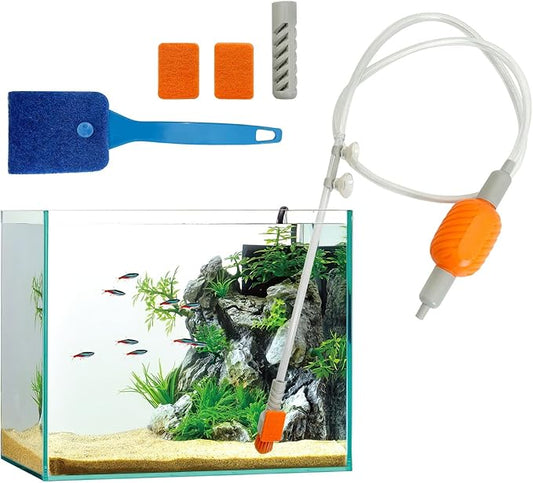 PINVNBY Aquarium Vacuum Gravel Cleaner Kit Manually Fish Tank Cleaner with Cleaning Brush & Suction Cup Fish Tank Water Changer Aquarium Siphon Sand Cleaning for Small Fish Tank