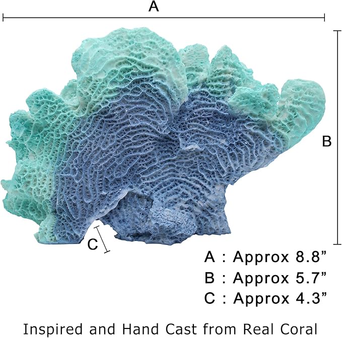 Blue Faux Coral Reef Statue - Resin Sea Coral Sculpture for Tabletop, Home, Living Room - Coastal Beach Decor