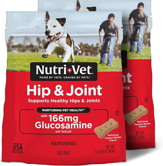 Nutri-Vet Hip & Joint Biscuits for Dogs, Dog Hip & Joint Supplement, Functional Treat, Small Sized Biscuit, 166mg Glucosamine, 16 oz Bag (Pack of 2)