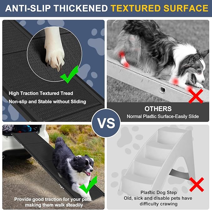 Dog Car Ramp for Large Dogs, Foldable Dog Steps Aluminum Dog Ramps, Dog Stairs with Nonslip Surface for High Beds, Trucks, Cars and SUV, Supports up to 240 lbs (67'' L x 17'' W)