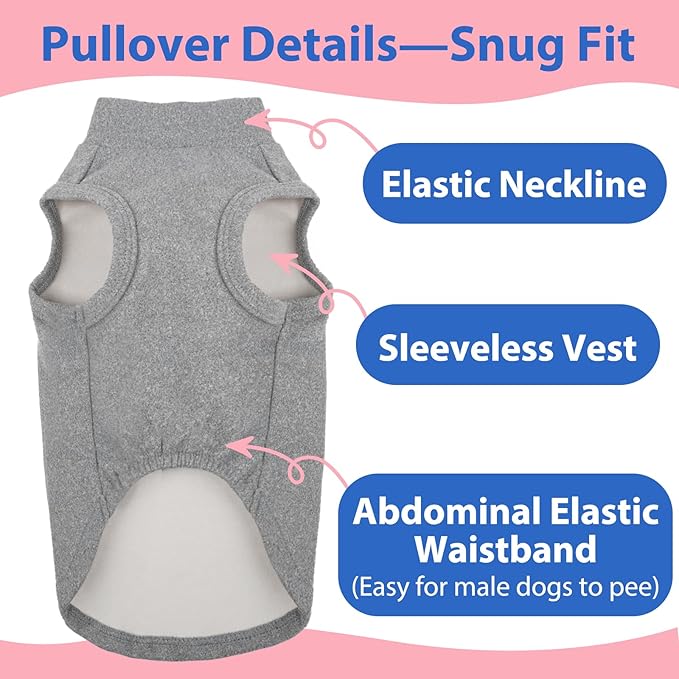 Dog Fleece Vest for Small Dogs - Grey, S - Stretchable Sweater | Soft Lightweight Sweatershirt,Fall Winter Jackets Keep Warm,Pullover Design,Travel,Walking,Pomeranian
