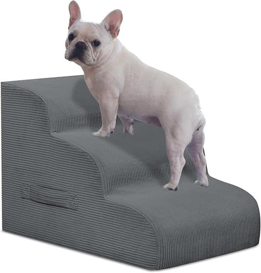 Dog Stairs & Steps for High Beds, 3 Steps High Density Foam Waterproof Dog Ramp for Small Dogs and Cats, Pet Stairs with Removable Washable Cover for Bed, Couch, Sofa and Car (H:16")