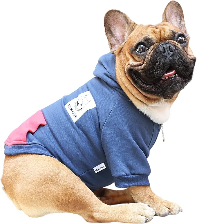 iChoue Pug Clothes Hoodies for Dogs Puppy French Bulldog Frenchie English Boston Terrier Bully Pitbull Sweatshirt Sweater Clothing Cold Weather Winter Coats - Navy/Small