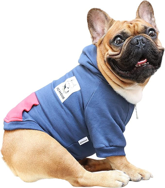 iChoue Pug Clothes Hoodies for Dogs Puppy French Bulldog Frenchie English Boston Terrier Bully Pitbull Sweatshirt Sweater Clothing Cold Weather Winter Coats - Navy/Small