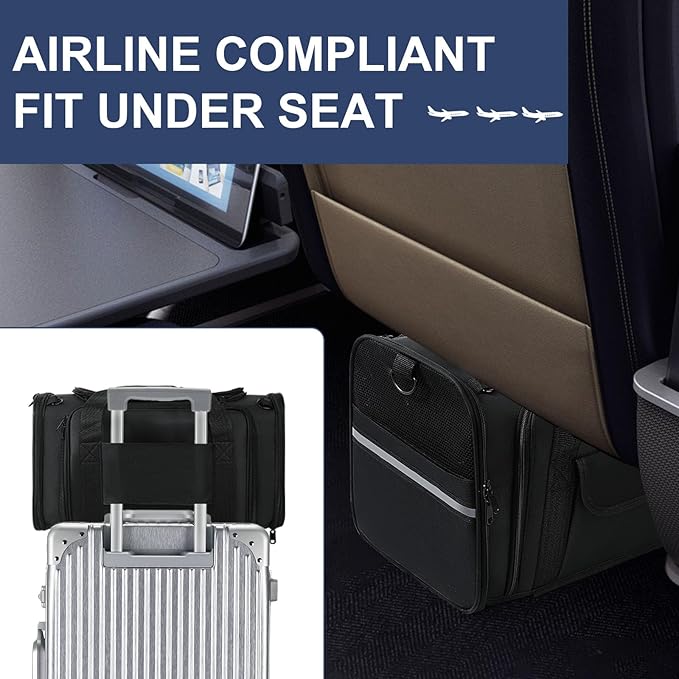 Pet Dog Cat Carrier Soft, Airline Approved Dog Carriers for Small Dogs, Washable Pet Carrier, Large Cat Travel Carriers, Portable TSA Carrier in Cabin, Soft Pet Bag Carrier for Puppy (Black)