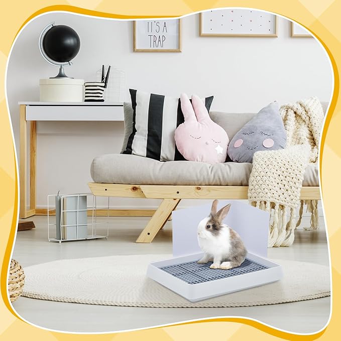Uiifan Large Rabbit Bunny Litter Box Guinea Pig Litter Tray 15 x 12.1 x 2.55 Inch Small Animal Pet Toilet Potty Pan Rectangular Rabbit Bedding Tray Ferrets Cage (White and Pink)