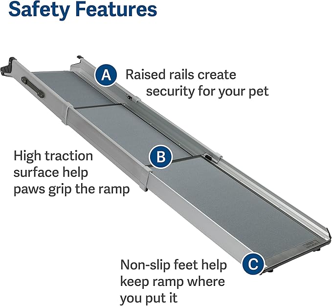 PetSafe Happy Ride Compact Telescoping Dog Ramp - Portable Pet Ramp for Cars, Trucks & SUVs with Adjustable Sizing - Non-Slip Design - Lightweight Pet Mobility Assistance - Compact
