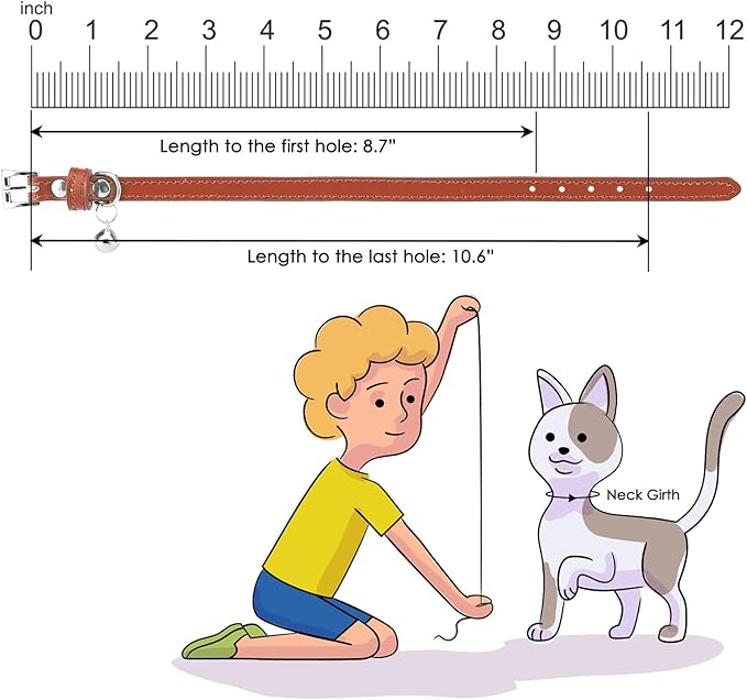 PUPTECK 2 PCS Soft Genuine Leather Cat Kitten Collar with Bells Adjustable for Girl Boy Cats Puppy - Cream, Brown