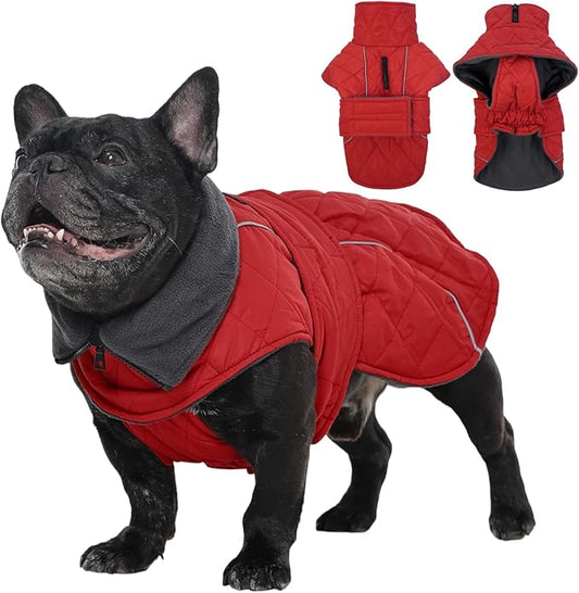 Kuoser Extra Warm Dog Coat, Windproof Cold Weather Jacket for Small Dogs, Fleece Lining Turtleneck Dog Jacket Pet Christmas Snowsuit Puppy Reflective Adjustable Winter Clothes, Red S