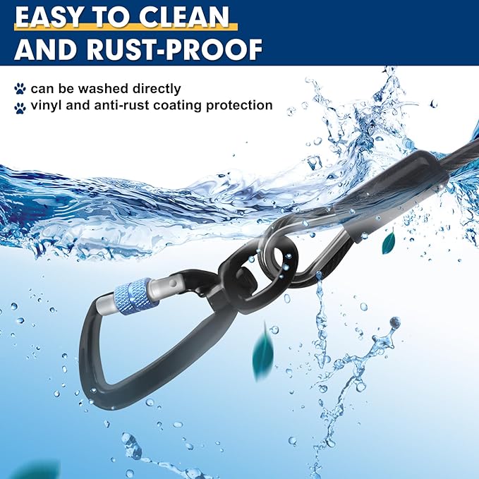 Snagle Paw Dog Tie Out Cable 15FT,Heavy Duty Dog Leads for Yard with Shock Absorbing Spring & Swivel Hook,Leash Cable for Outdoor Camping,Dog Line for Small Large Dogs,withstand 1000LBS Break Strength
