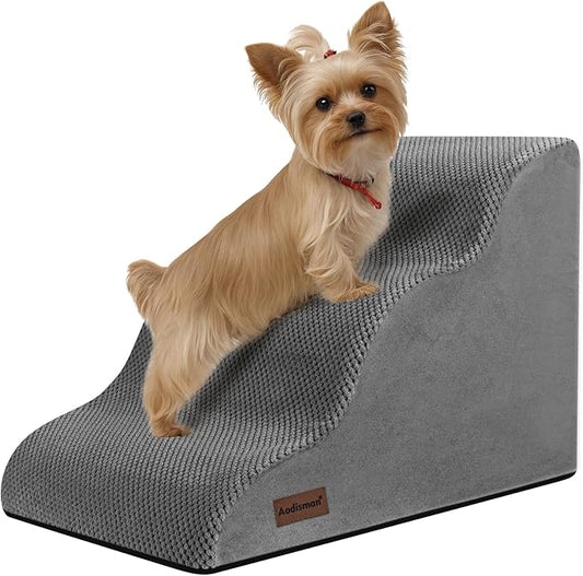 Dog Stairs for Small Dogs,3 Step Dog Ramp for Couch and Bed,Pet Stairs with Non-Slip Bottom for Old Cats,Indoor Pet Steps,Comfort,Durable,15.4" H,Grey