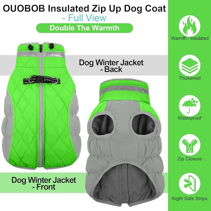 Warm Dog Coats For Large Dogs, Waterproof Dog Jacket With Harness, Zipper Clousure, Fleece Lining, Turtleneck, For Cold Weather Outdoor Walks, Pet Snowsuit For Beagle, Cocker Spaniel, Corgi- XL