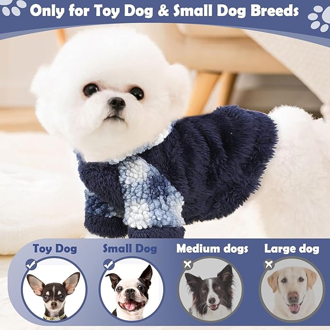 Plaid Dog Hoodie Fleece Dog Sweater for Small Dogs Girl Boy Winter Warm Puppy Clothes for Chihuahua Teacup Yorkie Soft Stretchy Tiny Outfits Cat Sweater Pet Clothing, Blue, Small