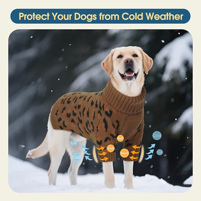 ROZKITCH Knitted Dog Sweater for Medium and Large Dogs, Thick Winter Coat, Turtleneck Design for Shepherds Boxers and Labs Khaki 2XL