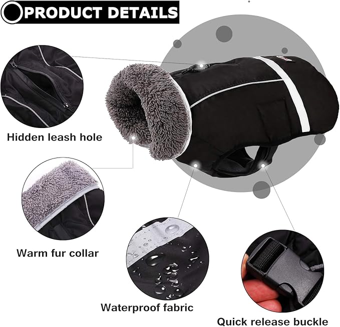 QBLEEV Warm Dog Coat Reflective Jacket, Waterproof Winter Coat Turtleneck Dog Clothes for Cold Weather, Thick Fleece Snowsuit Christmas Vest for Small to Large Dogs