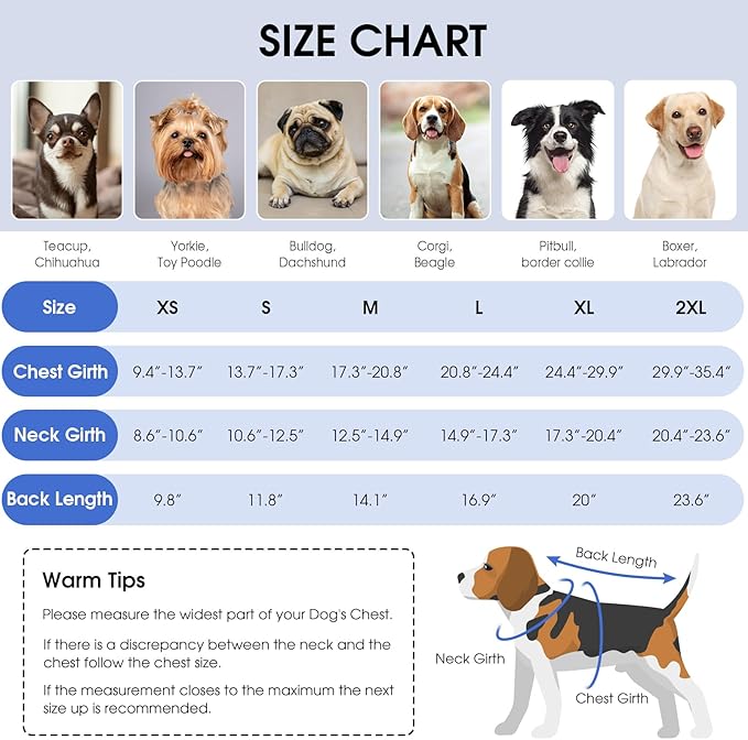 Queenmore Cold Weather Dog Coats Loft Reversible Winter Fleece Dog Vest Waterproof Pet Jacket Available in Extra Small, Small, Medium, Large Extra Large Sizes