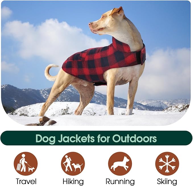Kuoser Reversible Winter Coat, British Style Jacket for Small Dogs, Warm Windproof Puppy Cold Weather Clothes Vest, Red XS