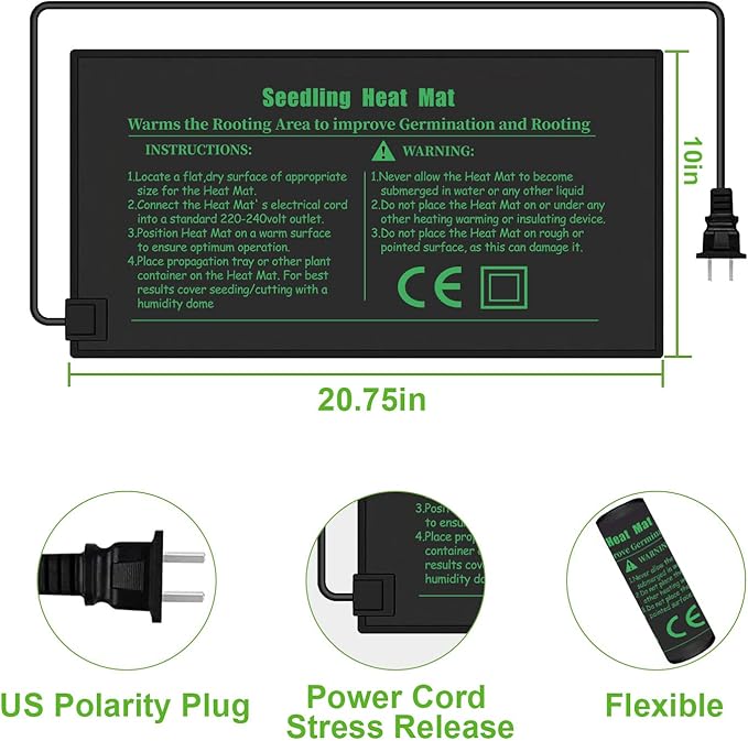 Seedling Heat Mat with Thermostat 40-108 Degrees Fahrenheit Warming Pad, Warm Hydroponic Heating Pad with Controller for Germination, 10" x 20.75" UL & MET-Certified