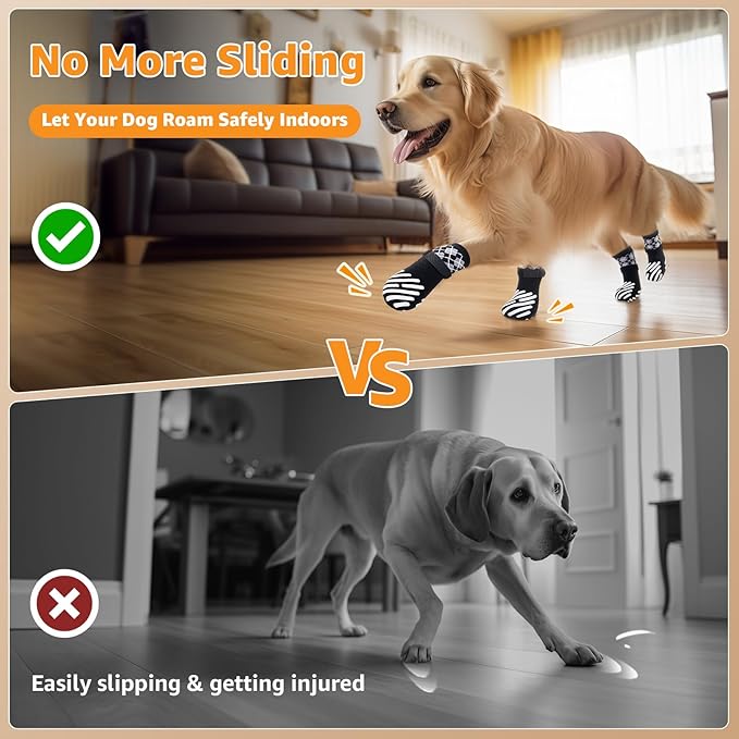 LOOBANI Dog Socks to Prevent Licking Paws - Dog Socks for Hardwood Floors Anti Slip for Traction Control - Dog Grippy Socks for Senior Dog Small Medium Large Dogs on Tile Floors, Black S