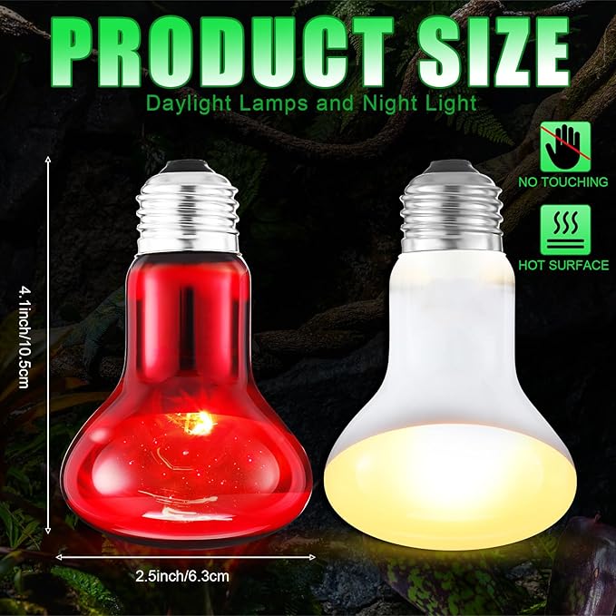 10 Pcs 75w Reptile Heat Lamp Bulb Day and Night Basking Spot Bulb Set UVA Daylight Bulb Amphibian Night Red Infrared Heating Lamp for Turtle Bearded Dragon Lizard Leopard Gecko