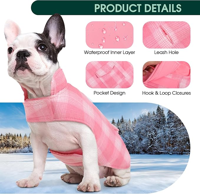 Kuoser Reversible Dog Jacket, Warm Winter Coat for Medium & Large Dogs, Warm Windproof Pet Cold Weather Clothes, Pink XL