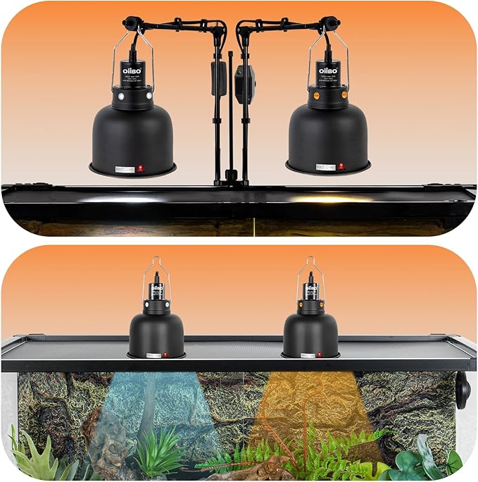 Oiibo 5.5 Inch Reptile Light Fixture with Dimming/Separate Switches, 2 Packs Deep Dome Lamp Cap Reflector Cover, UVB Light Heat Lamp Fixture for Reptile Glass Terrariums, Max 100W Black