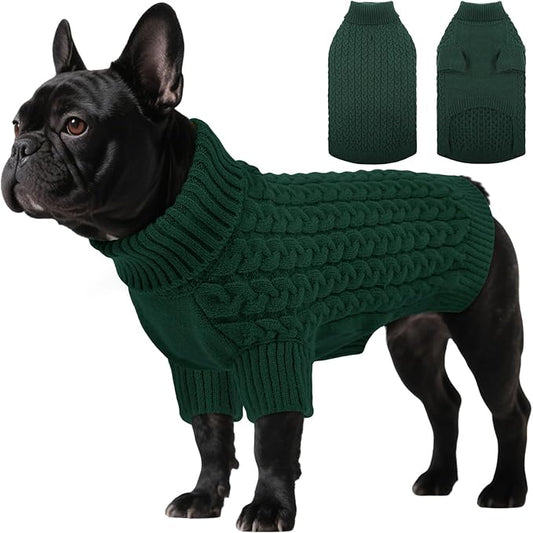 SAWMONG Dog Sweater, Dog Sweaters for Medium Dogs Girls Boys, Pullover Turtleneck Knitted Doggy Sweatshirt, Cold Weather Pet Clothes（Green, Medium