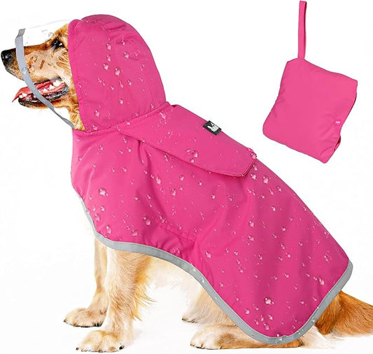 Lukovee Dog Raincoat, Adjustable Dog Rain Jacket with Clear Hooded Double Layer for Large Medium Small Dogs Puppies, Waterproof Rain Coat Poncho with Reflective Storage Pocket & Rim (XL, FU)