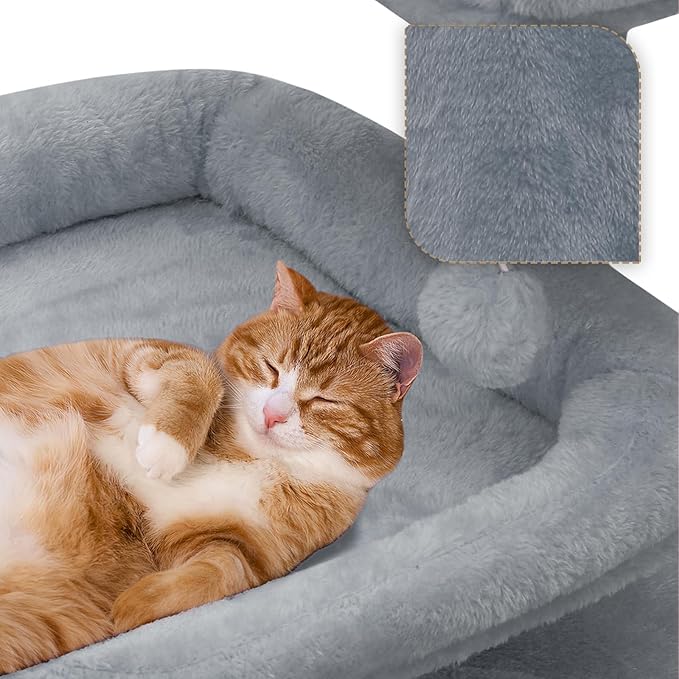 Athena Collection Cat Tree Tower, Modern 58 Inch Tall Cat Tree Claimbing Tower with Scratching Post 2 Condo 3 Hammocks Multi-Level Activity Platform and Playing Ball for Indoor Large Adult, Grey