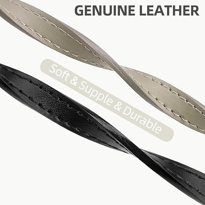 PUPTECK 2 PCS Soft Genuine Leather Cat Kitten Collar with Bells Adjustable for Girl Boy Cats Puppy - Black, Khaki