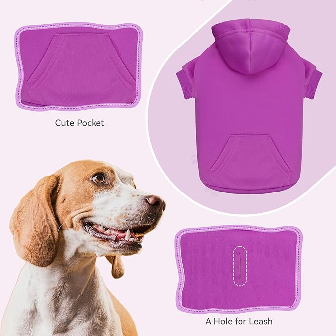 Dog Hoodie Dog Sweaters for Small Dogs Dog Sweater Solid Soft Brushed Fleece Dog Clothes Dog Hoodie Sweatshirt with Pocket(Purple-XS)