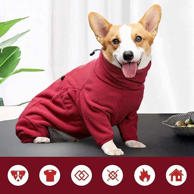ROZKITCH Dog Winter Coat Soft Fleece Pullover Pajamas, Pet Windproof Warm Cold Weather Jacket Vest Cozy Jumpsuit Apparel Outfit Clothes for Small Medium Large Dog Walking Hiking Sleep Red XS