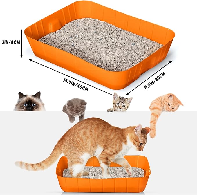 Bokon 25 Pcs Disposable Litter Boxes for Cats Plastic Cat Litter Tray Large Kitten Pan for Kitty Rabbit Guinea Pig Hamster Pets Supplies Travel Home Toilet, 15.7 x 11.8 x 3 Inches(Orange)