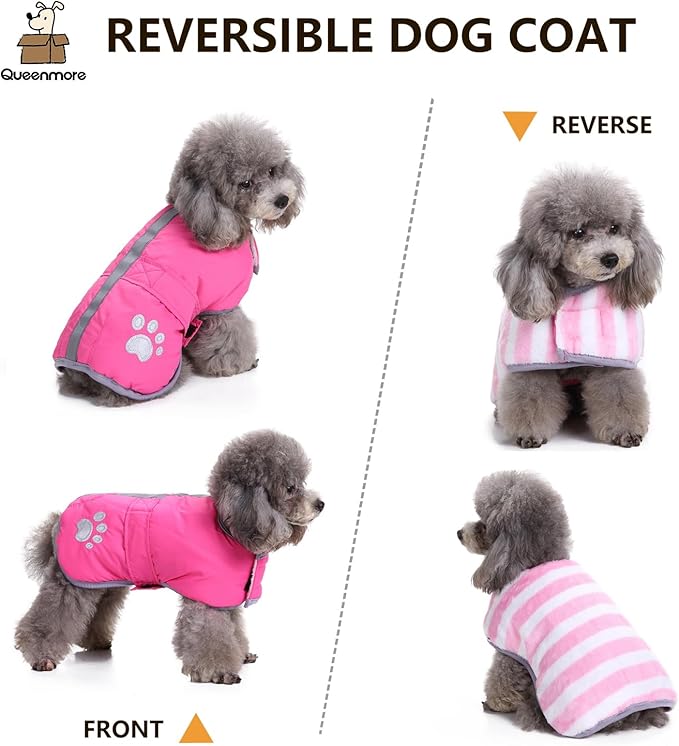 Queenmore Cold Weather Dog Coats Loft Reversible Winter Fleece Dog Vest Waterproof Pet Jacket Available in Extra Small, Small, Medium, Large Extra Large Sizes