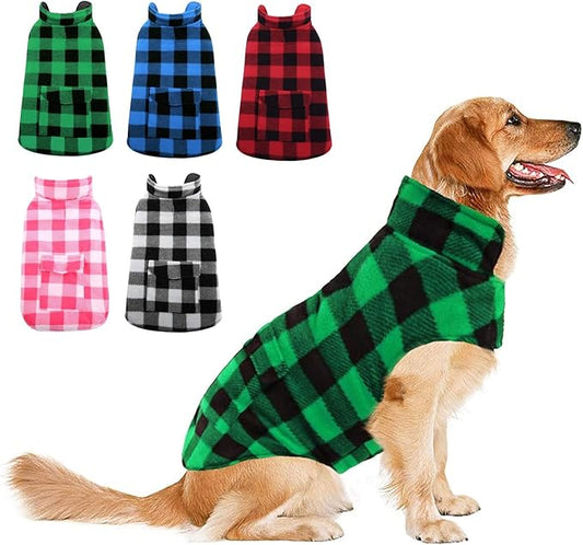 ASENKU Dog Winter Coat, Fleece Doggie Jacket Plaid Reversible Vest Waterproof Windproof Cold Weather Clothes for Small Medium Large Dogs (Green,3XL)