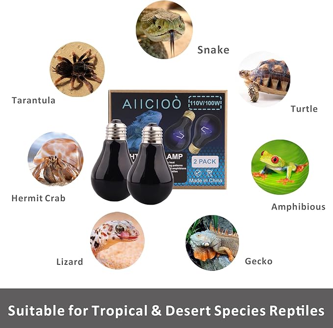 Aiicioo Reptile Heat Lamp - 100 Watt Reptile Night Heat Bulb Terrarium Moon-Like Light Bulbs for Reptiles Bearded Dragon Gecko Snake Turtle Lizard Tank