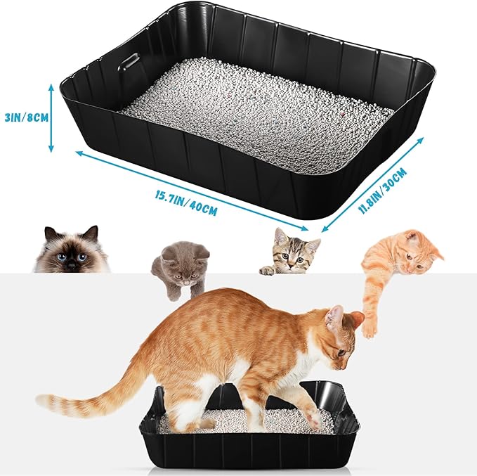 Bokon 25 Pcs Disposable Litter Boxes for Cats Plastic Cat Litter Tray Large Kitten Pan for Kitty Rabbit Guinea Pig Hamster Pets Supplies Travel Home Toilet, 15.7 x 11.8 x 3 Inches(Black)