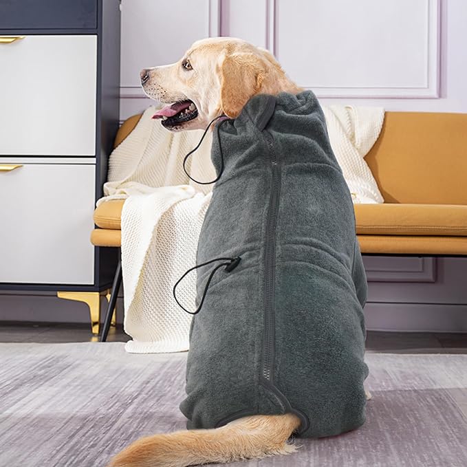 ROZKITCH Dog Winter Coat Soft Fleece Pullover Pajamas, Pet Windproof Warm Cold Weather Jacket Vest Cozy Jumpsuit Apparel Outfit Clothes for Small Medium Large Dog Walking Hiking Sleep Grey M