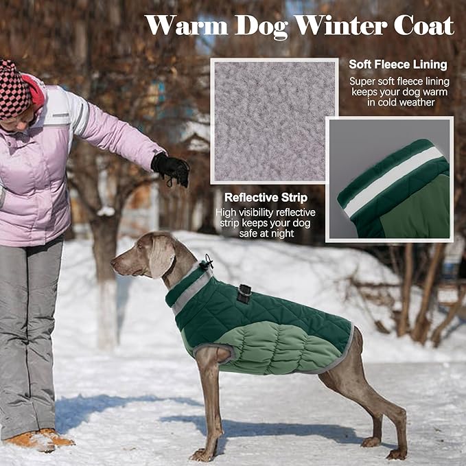 Lelepet Dog Coat Warm Dog Winter Coat Waterproof Dogs Jacket with Harness Built in Reflective Pet Fleece Vest Zip-Up Cold Weather Coats for Extra Large Dogs Turtleneck Windproof Coats Great Dane 3XL