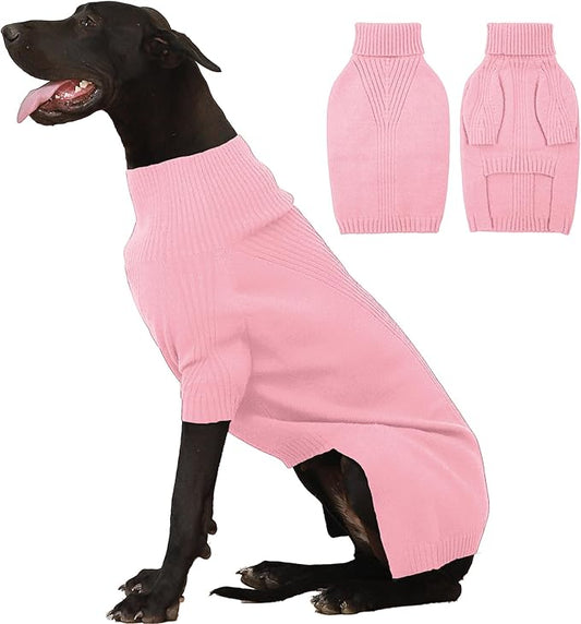 IECOii Extra Large Dog Sweater 4XL,Thermal Warm Dog Sweaters for Giant Breed Dogs,Turtleneck Knitted Knitwear for Pet Winter,Stretchy&Easy On Doggy Sweatshirt for Doberman,Great Dane(Pink,XXXXL)