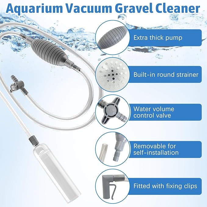 PINVNBY Aquarium Vacuum Gravel Cleaner Kit Manually Fish Tank Cleaner with Fish Net & Fixture Clamp Fish Tank Water Changer Aquarium Siphon Sand Cleaning for Various Tank Sizes