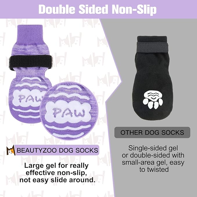 BEAUTYZOO Anti Slip Dog Socks for Small Medium Large Dogs with Grips Straps on Hardwood Floor Protection Wear, Traction Control 3 Pairs Double Side Paw Protector to Prevent Licking for Girl or Boy